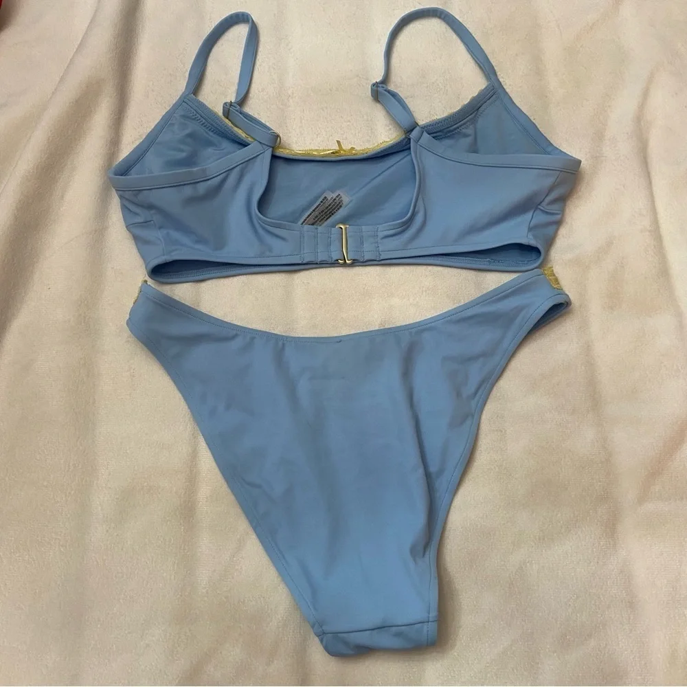 New! Frankie’s Bikinis x PINK Eve golden hour Blue Yellow Bikini 3986